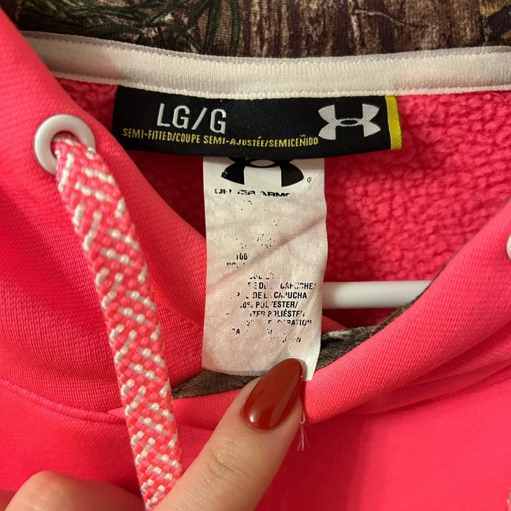 Under Armour Blaze Pink Camo Pullover Hoodie Fleece Sweatshirt Size Large - Picture 5 of 8